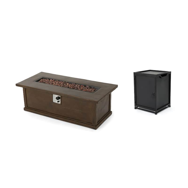Anchorage Concrete/ Iron Outdoor Liquid Propane Fire Table Set with Lava Rock by Christopher Knight Home - N/A
