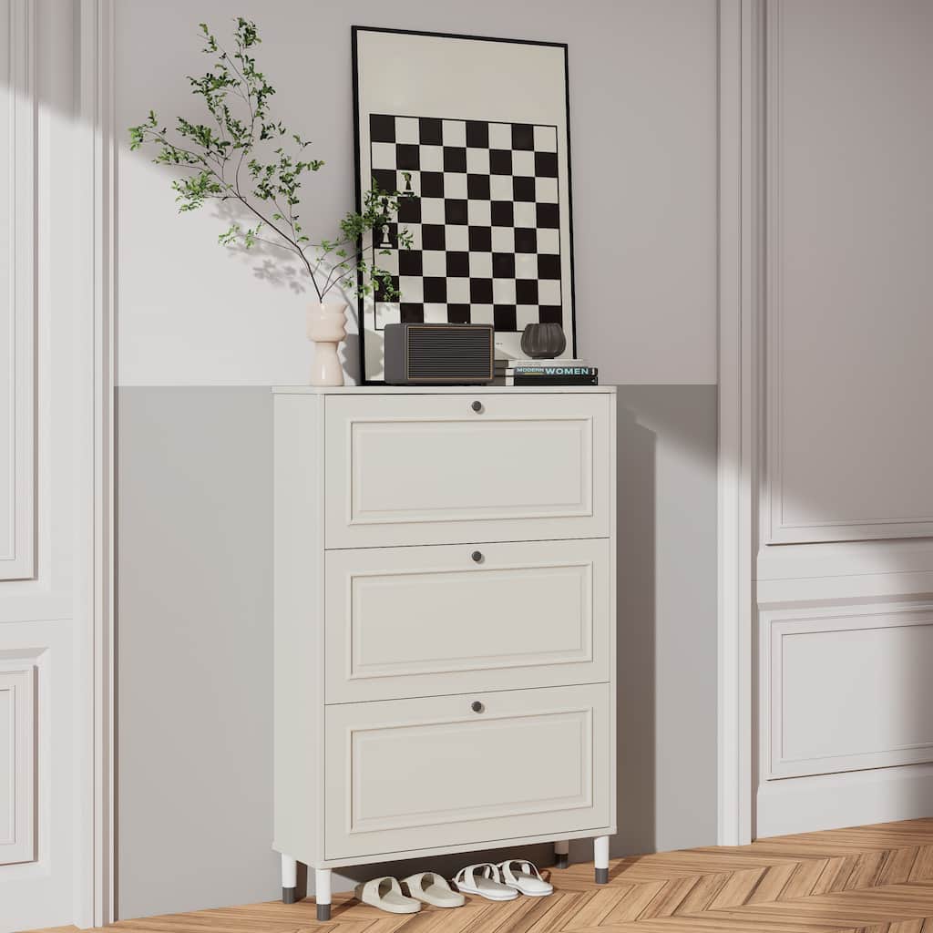 Shoe Storage Cabinet With 3 Flip Drawers, Narrow Shoe Rack Cabinet, Freestanding Shoe Organizer For Hallway