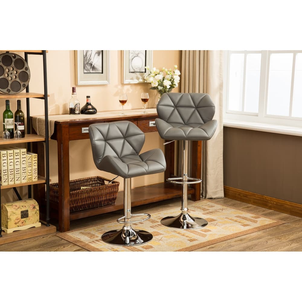 Ostweer Furniture Set of 2 Tufted Adjustable Height Hidraulic Bar Stools - White