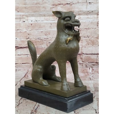 Asian Food Imitative Dog Imitative Lion Guardian Beast Bronze Sculpture On Marble Base