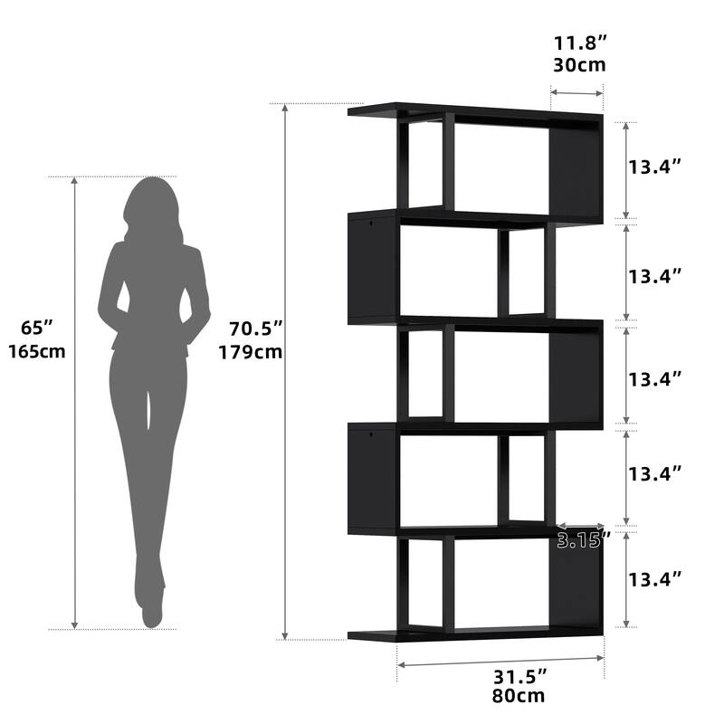 Moasis 5 Tiers S-Shaped Bookshelf Storage Display Bookcase Decor Z-Shelf