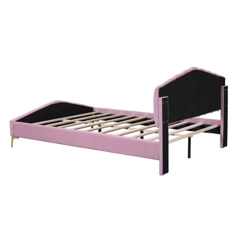 Queen Size Velvet Platform Bed with Thick Fabric