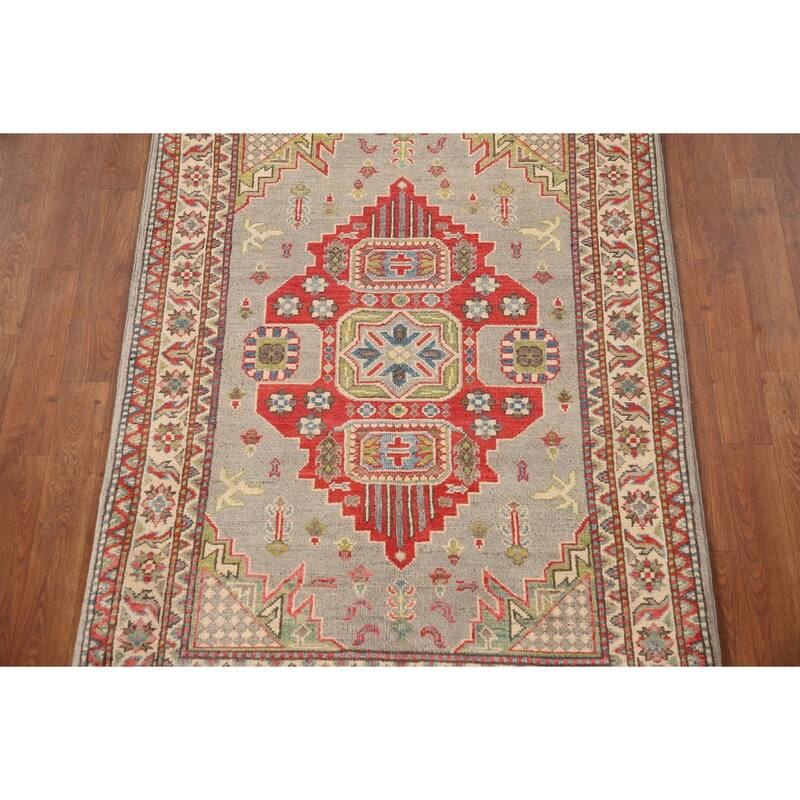 Kazak Oriental Accent Rug Hand-Knotted Grey Wool Carpet - 3'2"x 5'0"