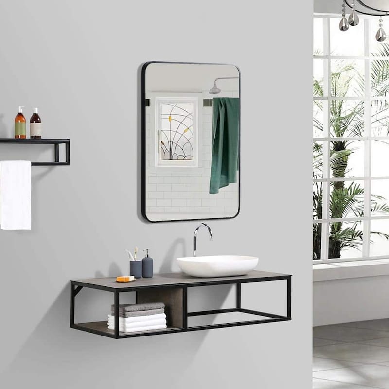 24 in. W x 32 in. H Rectangular Aluminum Framed Wall Bathroom Vanity Mirror in Matt Black