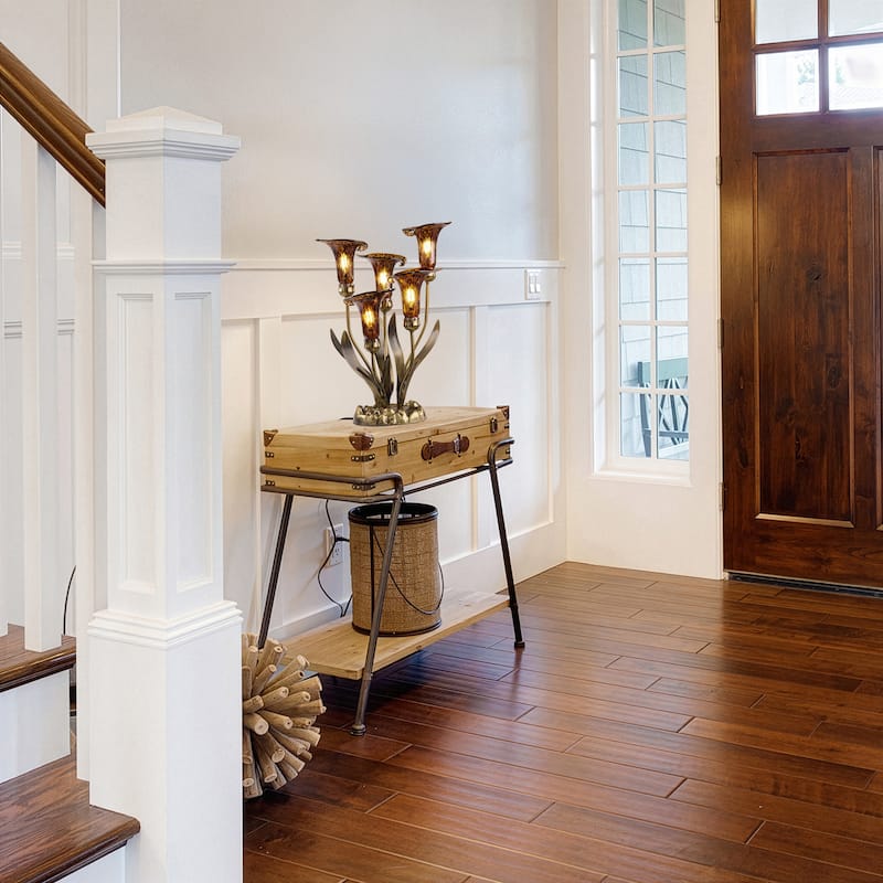 20-inch Antique Brass and Hand Blown Glass 5 Calla Lily Uplight Accent Lamp - 15" x 14" x 20"