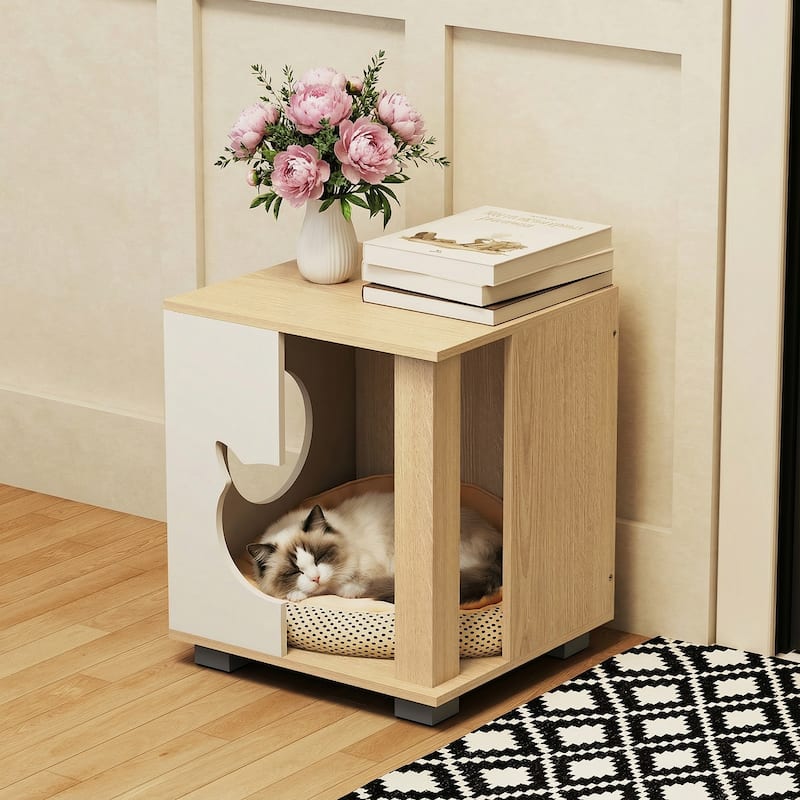 Gymax Cat Bed Side Table w/Head-shaped Entry & Metal Legs Modern End