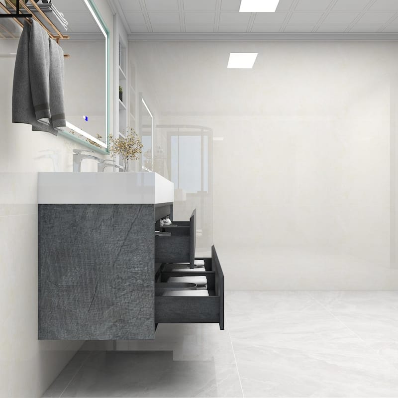 Victoria 60" Wall Mounted Modern Vanity with Double Acrylic Sink