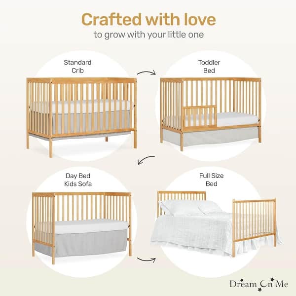 dimension image slide 0 of 2, Dream On Me, Synergy, 5 in 1 Convertible Crib - Natural