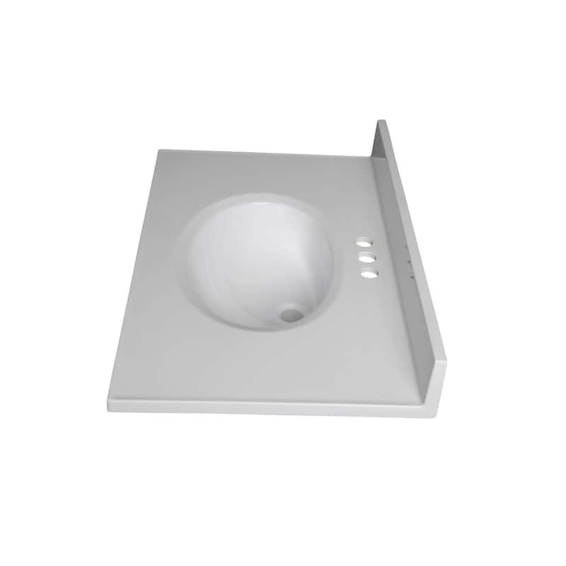 Fine Fixtures White Cultured Marble Top With Integrated Sink, 4" Backsplash and Overflow Included.