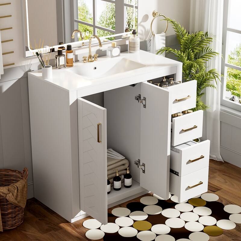 GDFStudio 36'' Bathroom Vanity with Ceramic Sink,Freestanding Vanity Set with 3 Drawers& Soft Closing Doors