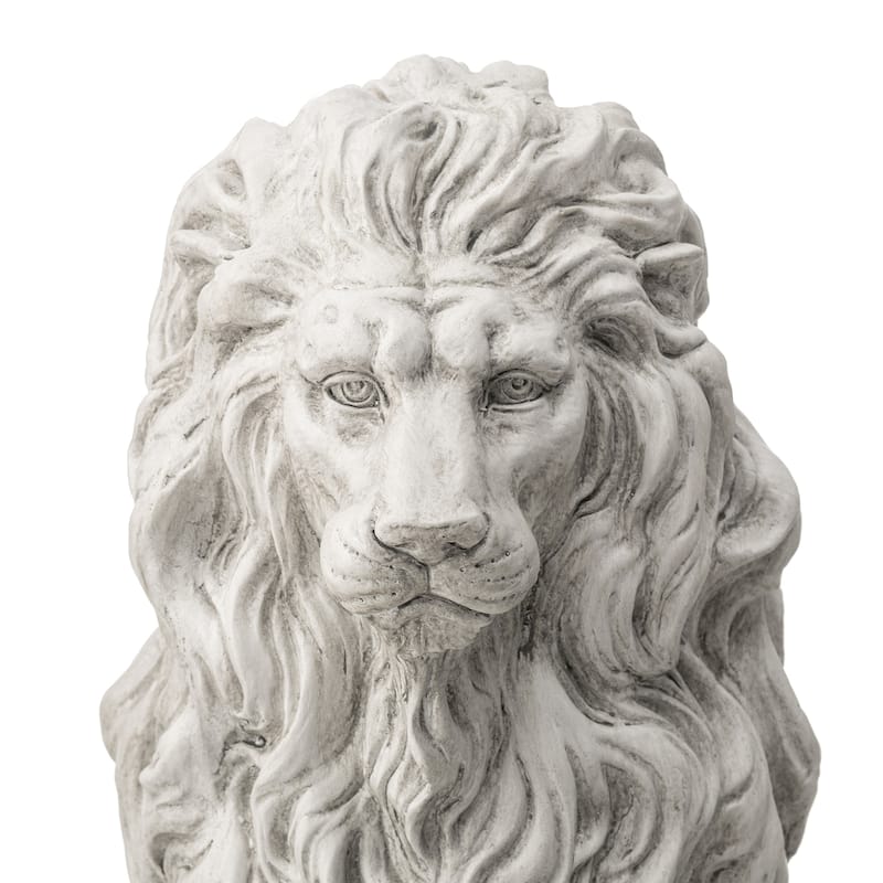Glitzhome 20.75"H MGO White Guardian Sitting Lion Statue Porch Sculpture Indoor Outdoor