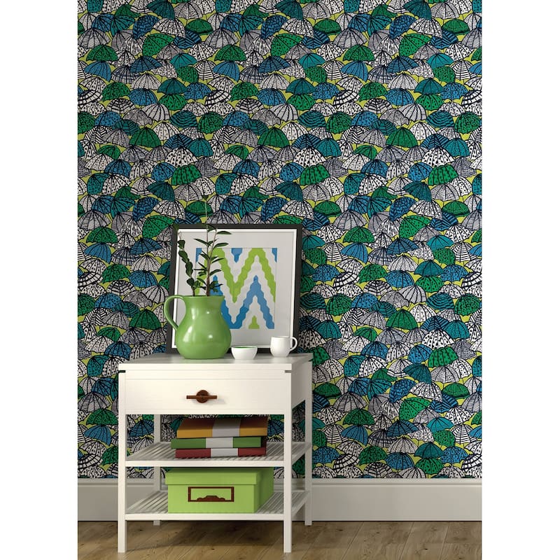 Dara Chartreuse Jolly Brollies Wallpaper