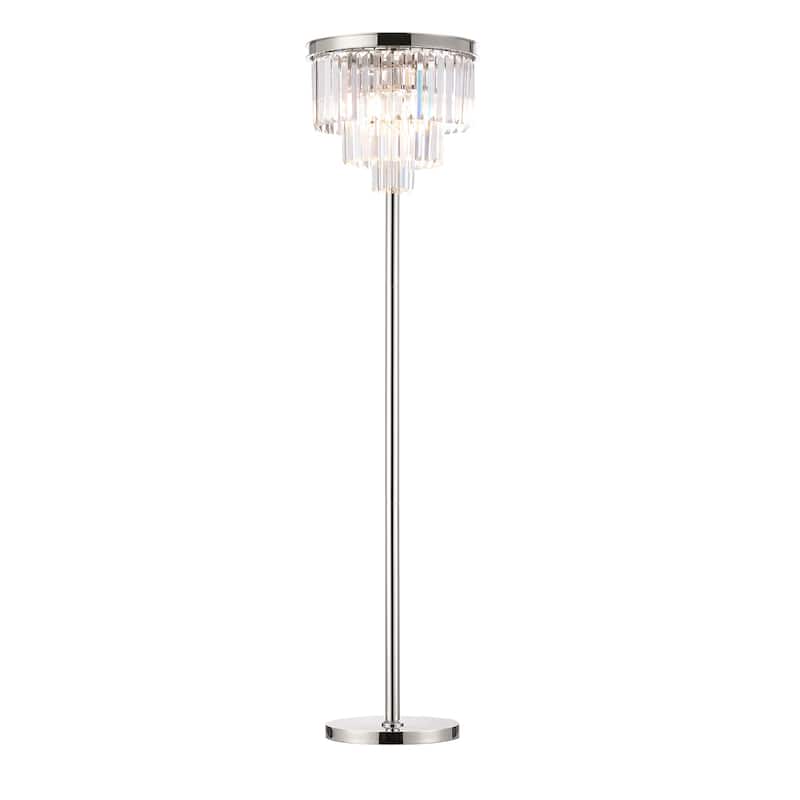 Modern Industrial Chandelier Floor Lamp with Crystal Fringe - Chrome - Chrome