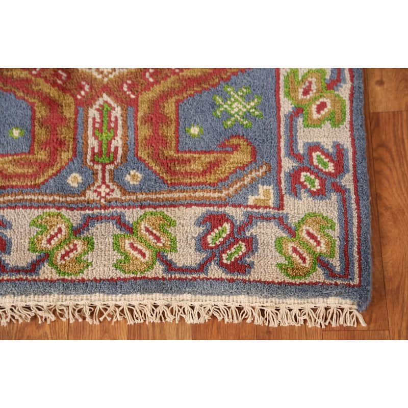 Blue Geometric Heriz Serapi Style Runner Rug Hand-Knotted Wool Carpet - 2'5" x 9'9"