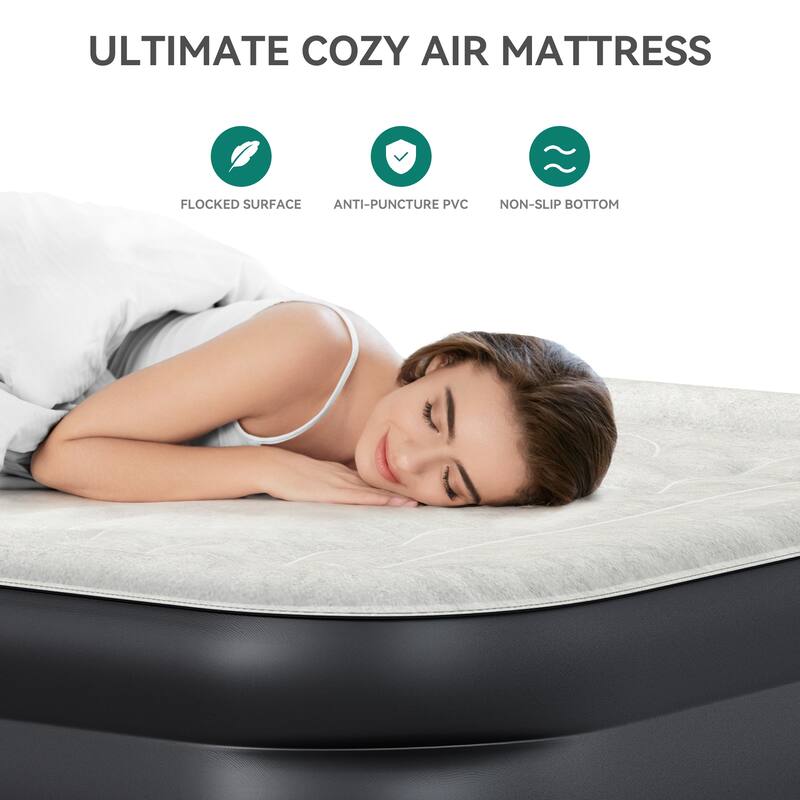 Cloud-shaped inflatable mattress with a built-in power cord, fixed pump head, and inflatable headboard