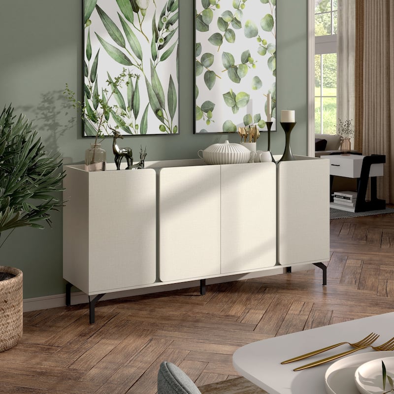 DH BASIC Modern 60-inch 6-Shelf Dining Buffet and Sideboard with Metal Legs by Denhour - Cream Weave & Sage Green