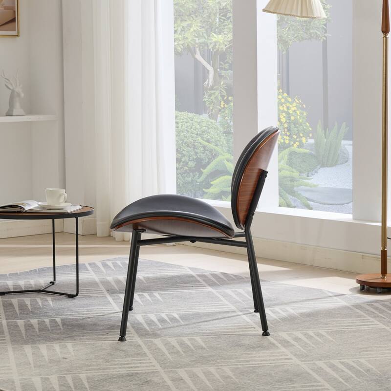 GDF Studio - Shells Mid-Century Modern Fabric Lounge Chair with Walnut Wood Base and Comfortable Curved Backrest