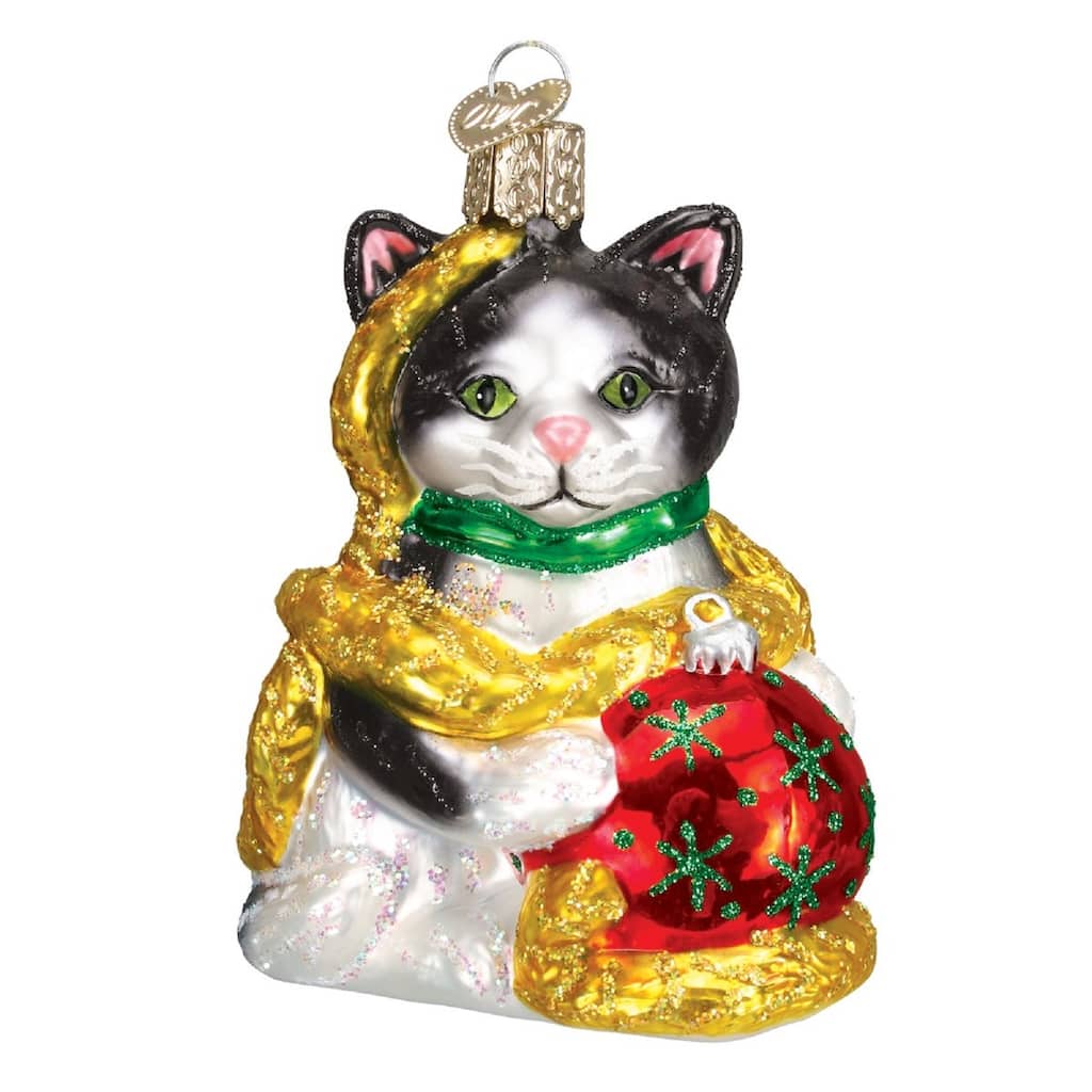 Holiday Kitten Playing with Garland and Tree Decorations Ornment - Multi