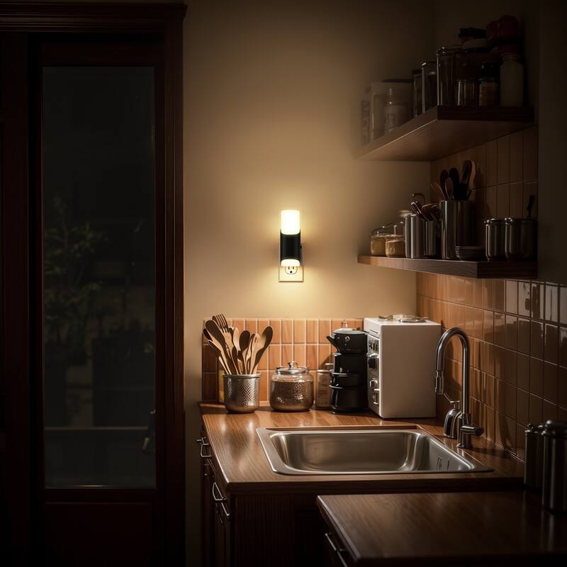 YANSUN Set of 2 Plug-in Dusk-to-Dawn Night Lights, Black Wall Lamp with Frosted Shades, 3000K Warm Light, Sliding Dimmer