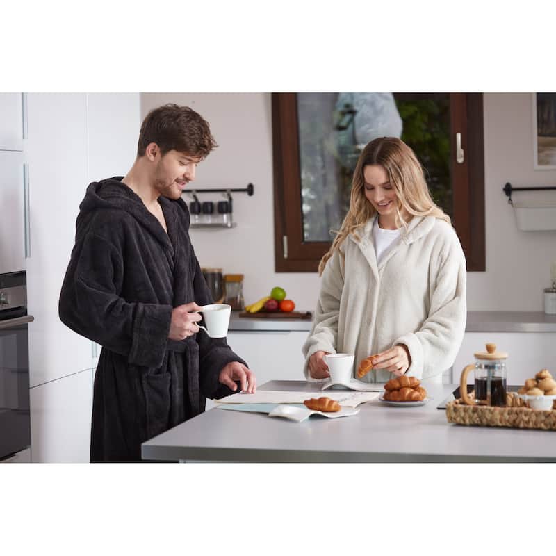 Men's Hooded Soft Plush Fleece Bathrobe Full Length Robe