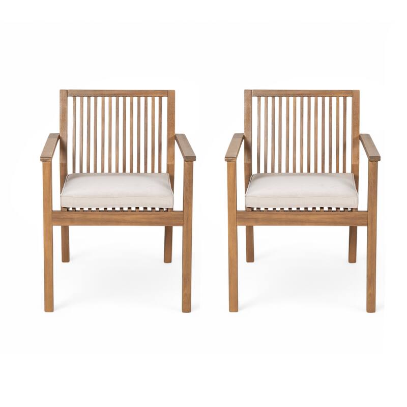 Roomfitters Patio Dining Chairs, Acacia Wood Armchairs with Cushions, Outdoor Seating in Brown