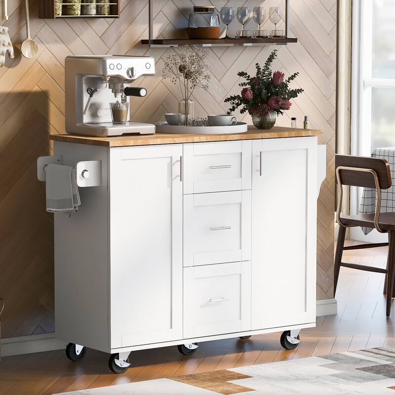 Kitchen Island with 2 Slide-Out Shelf and Internal Storage Rack
