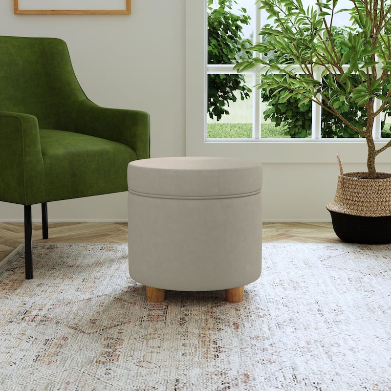 Porch & Den Parkchester Round Storage Ottoman - Light Gray Velvet
