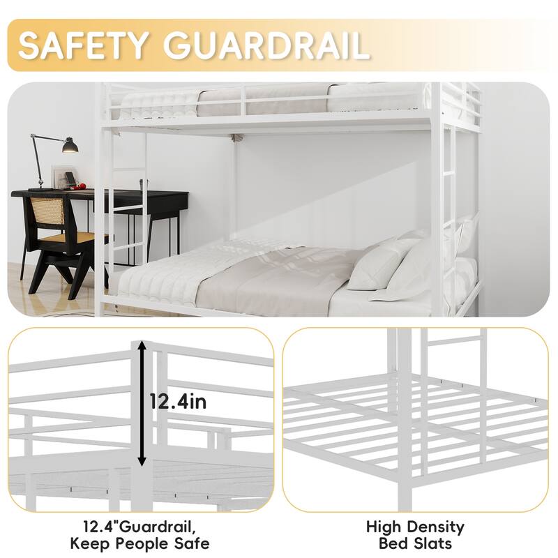 Queen Multi-Functional Square Tube Iron Bunk Bed, Robust Metal Frame Resists Wear, Ideal for Optimizing Vertical Space