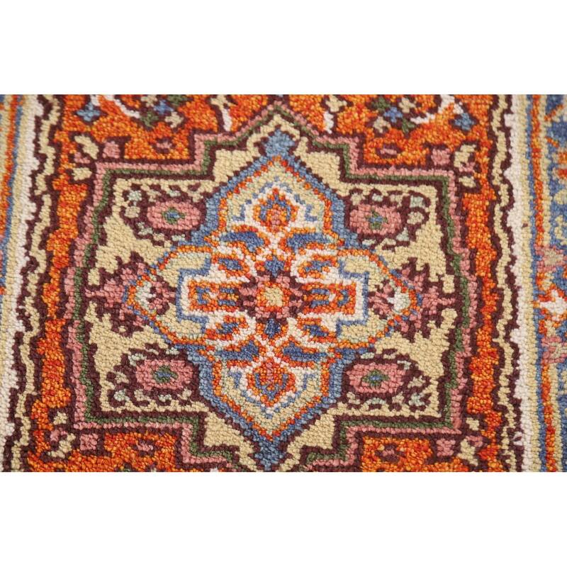 Geometric Orange Heriz Serapi Indian Rug Hand-Knotted Wool Carpet - 2'0"x 3'0"