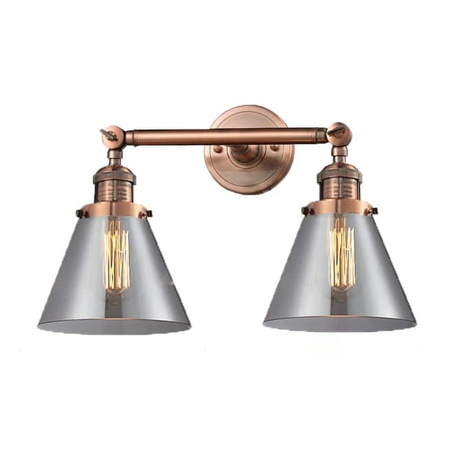 Innovations Lighting Large Cone 2 Light 18" Wide Bathroom Vanity Light - Antique Copper / Smoked