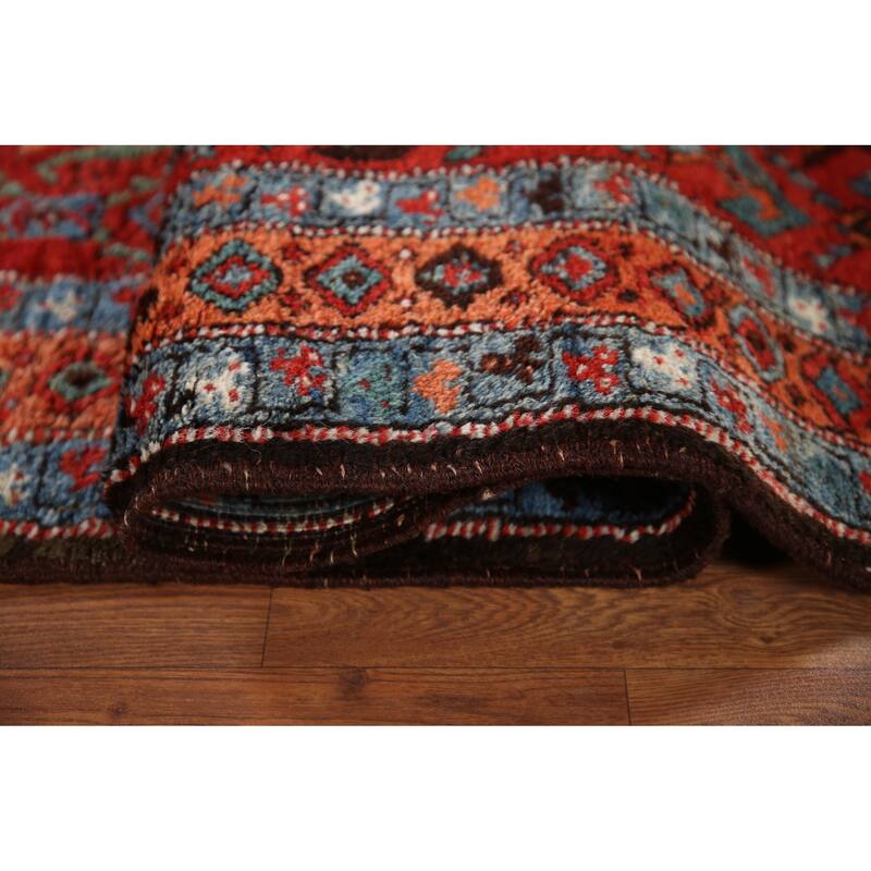 Hand Knotted Oriental 100% Wool Carpet Traditional All-Over Red Heriz Runner Rug - 13' 10'' X 3' 4''