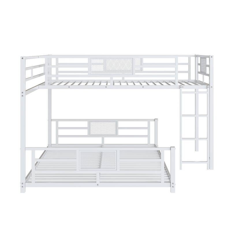 L-Shaped Twin Over Full Metal Bunk Bed in White