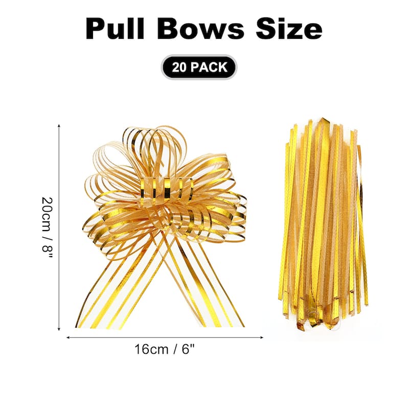 20pcs Pull Bows 6.3 Inch Wide Ribbon Gift Bows for Gift Wrapping - Gold Tone