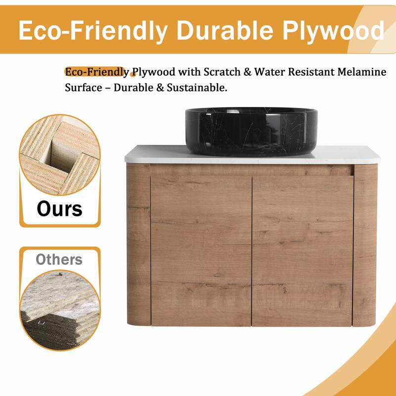 Malwee 24"/30" Floating Bathroom Vanity, Wall Mounted Bathroom Vanity with Ceramic Sink and Soft Close Door