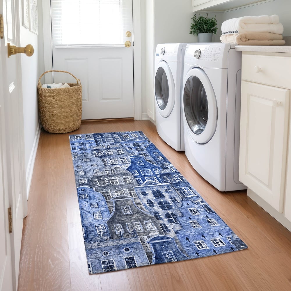 Machine Washable Indoor/ Outdoor Chantille Modern City Rug