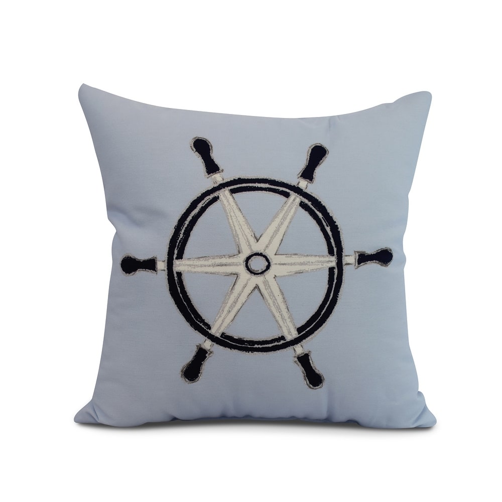 16 x 16 Inch Ship Wheel Geometric Print Outdoor Pillow