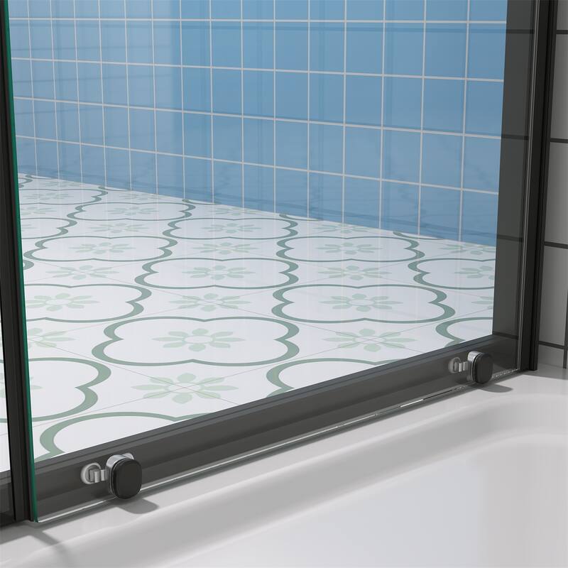 Single Sliding Shower Door Semi-Frameless Shower Glass Panel, 1/4" Clear Tempered Glass
