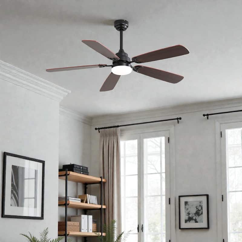 52 Inch Indoor Ceiling Fan with LED Light, 6-Speed Quiet DC Motor, 5 Blades, Dual-Color Design, Remote Control