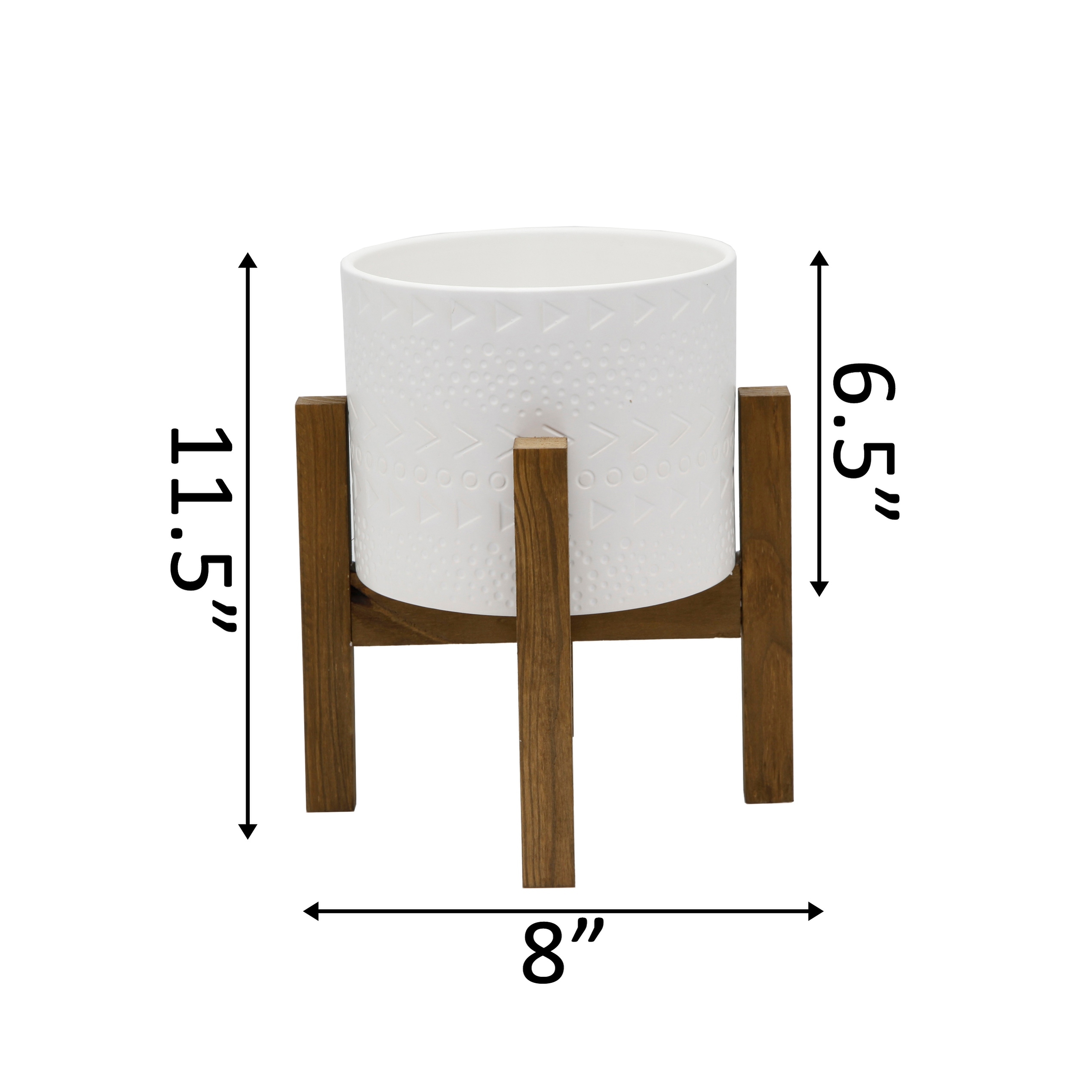 Mid Century 8 Diamond Ceramic Pot On Wood Stand Matte White Overstock 31602479