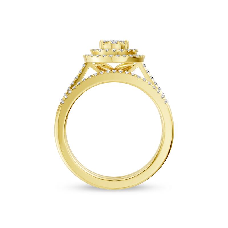 IGI Certified 1/2ct TDW Diamond Cluster Pear Shaped Frame Bridal Set in 14K Yellow Gold for Women