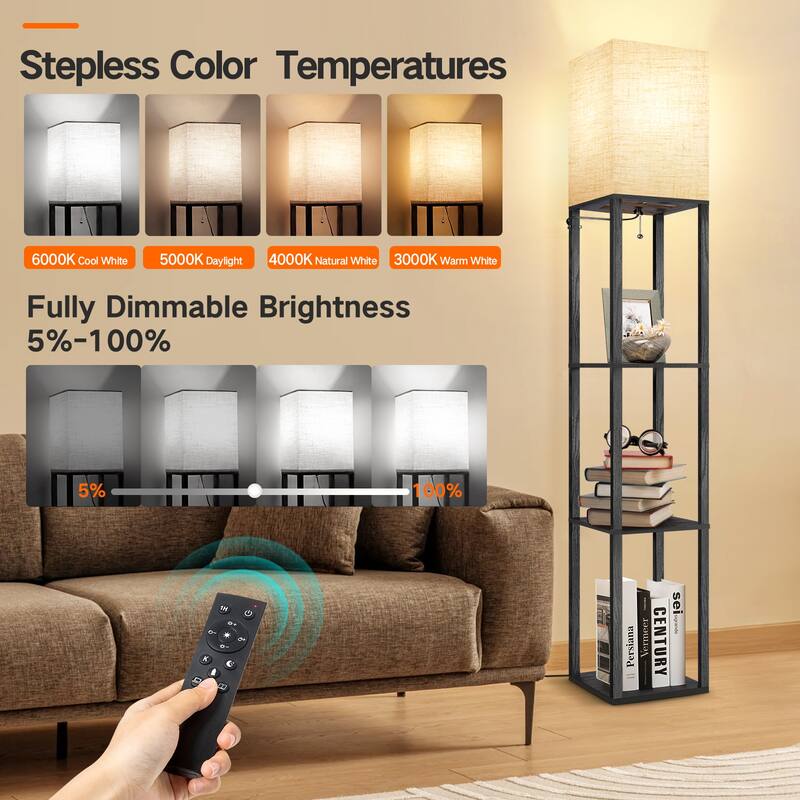 63"Floor Lamp with Shelves,Modern Tall Standing Lamps - N/A