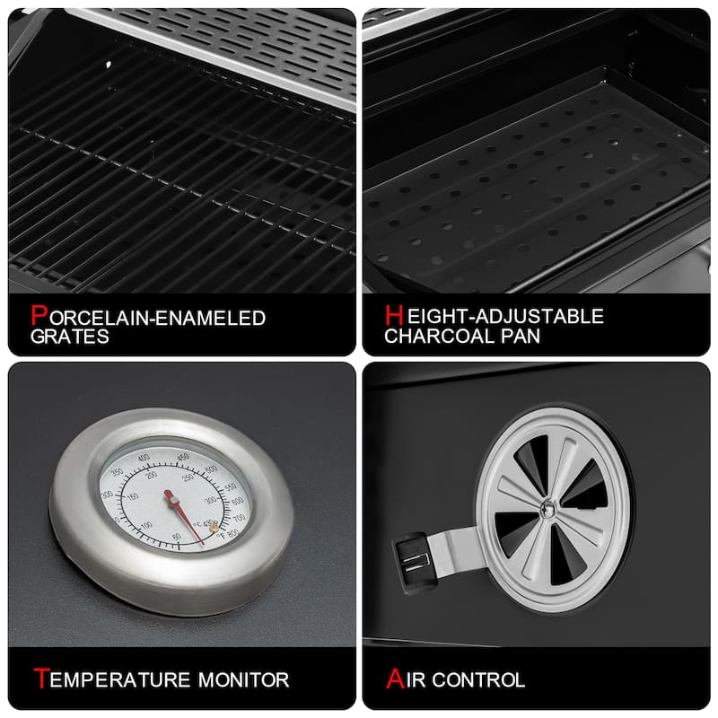 Royal Gourmet 24-Inch Charcoal Grill, BBQ Smoker with Handle and Folding Table, Black