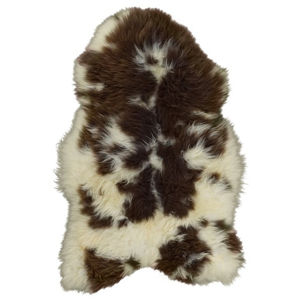 slide 1 of 1, Spotted White & Brown Sheepskin Rug H 40" & Dia 46.7" - 9'3" x 12'3"