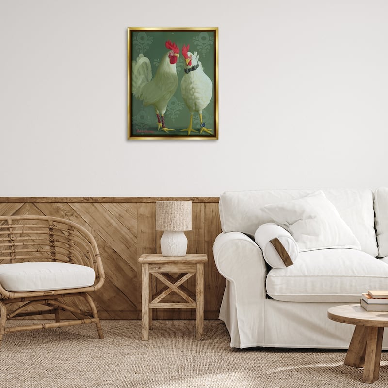 Stupell Stylish Roosters Pair Framed Floater Canvas Wall Art Design By Heather Gauthier