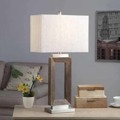 StyleCraft Eamon Moulded Hollow Rectangle Table Lamp with Brushed Steel Accents
