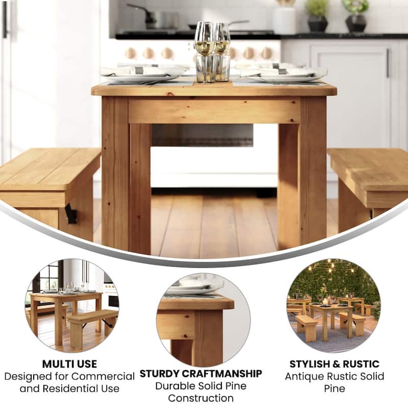 Rectangular Antique Rustic Solid Pine Farm Dining Table