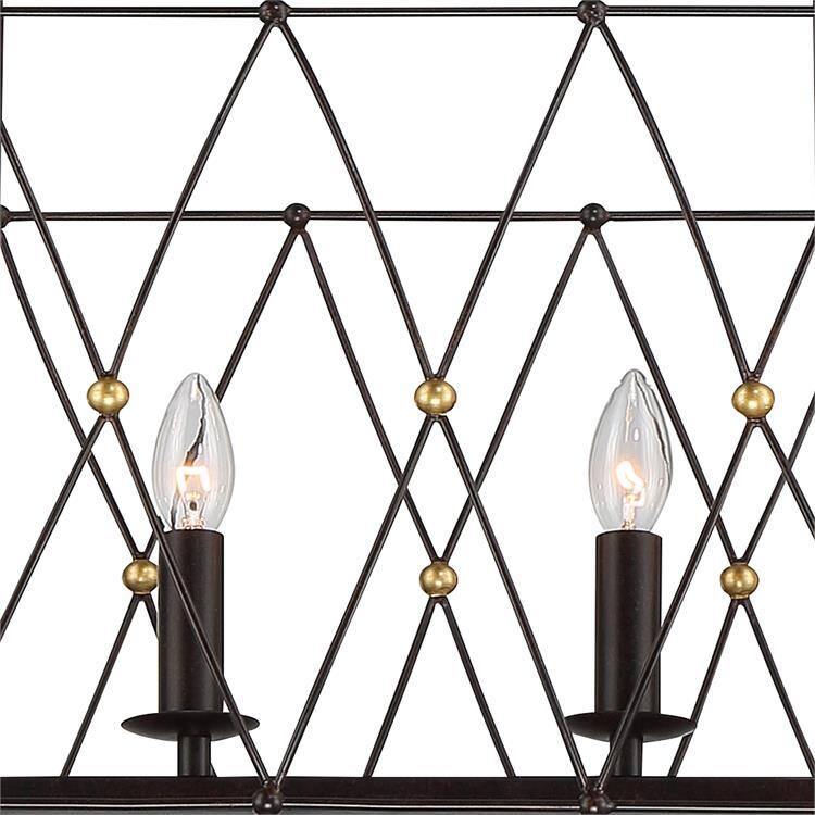 Zucca 6 Light English Bronze & Antique Gold Linear Chandelier - 12.75'' W x 22'' H