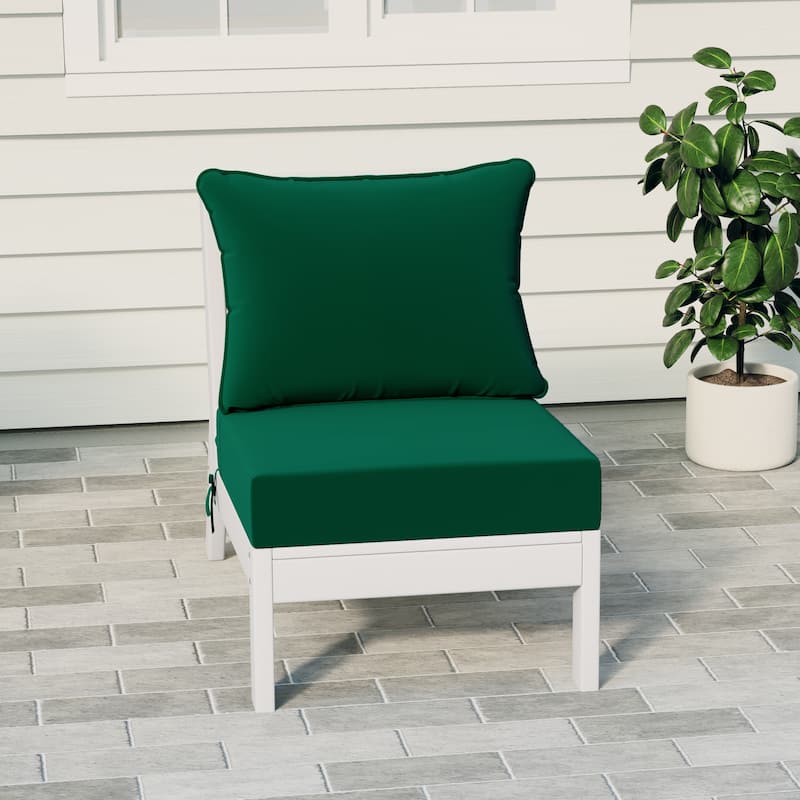 Birchwood All Weather HDPE Outdoor Patio Deep Seating White Armless Chair With Cushions (1-Piece) - White/Green