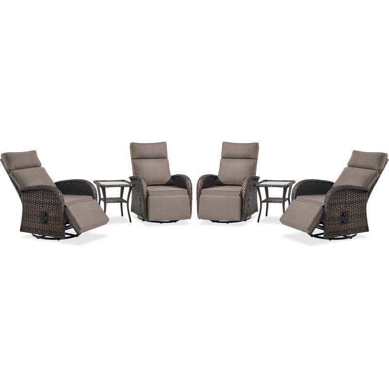 Meyreso 6-Piece Wicker Swivel Reclining Chaise Lounge with Adjustable Backrest & Ottoman