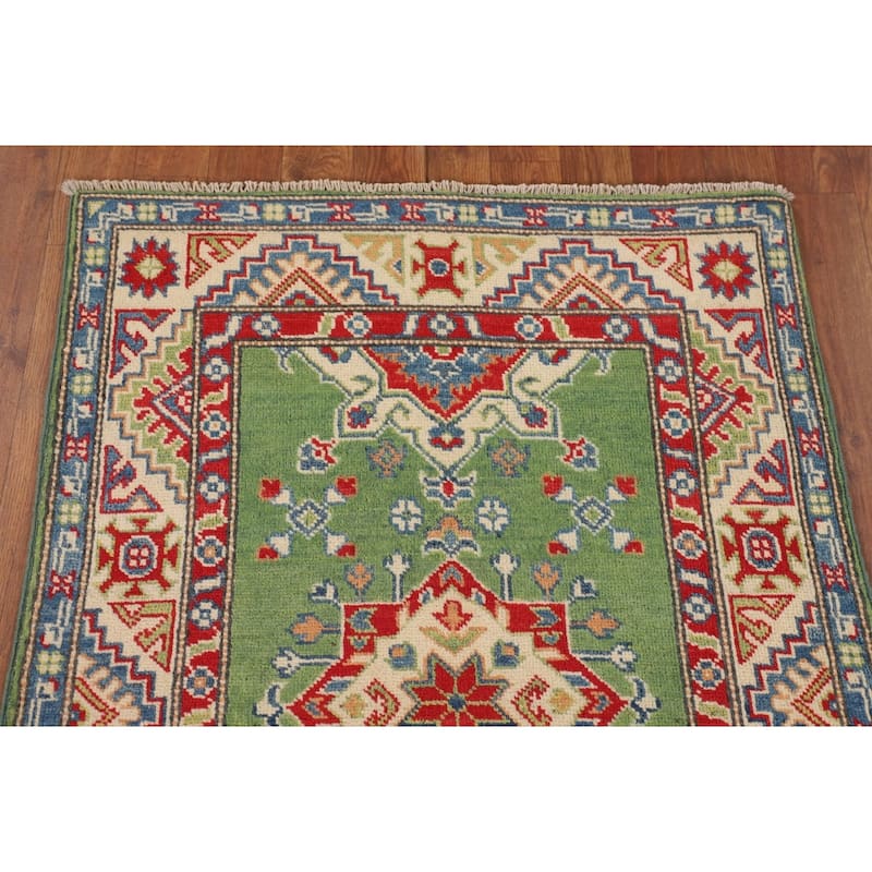 Green Kazak Foyer Rug Hand-Knotted Wool Carpet - 2'8" x 3'10"
